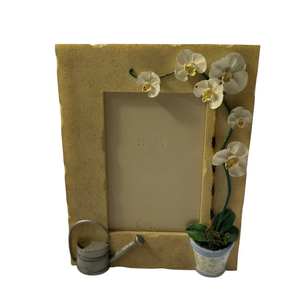 Dezine 3D Orchid Watering Can Garden Picture Frame 4x6 Vintage 2001 Hand Painted